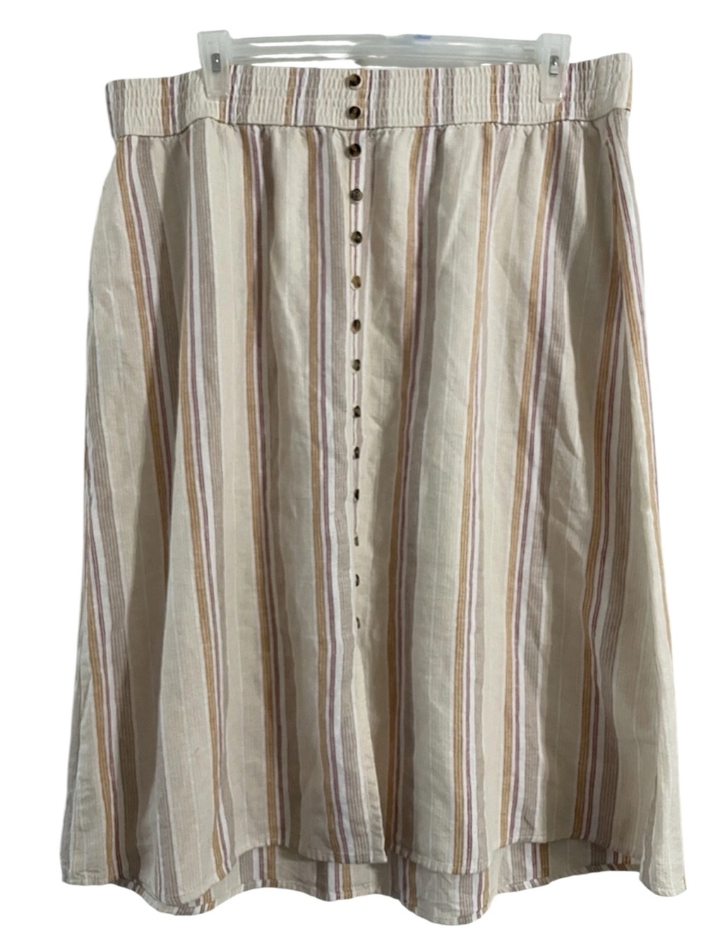 Sonoma Goods For Life Button-Front Vented Midi Skirt Neutral Stripe Plus Size 1X